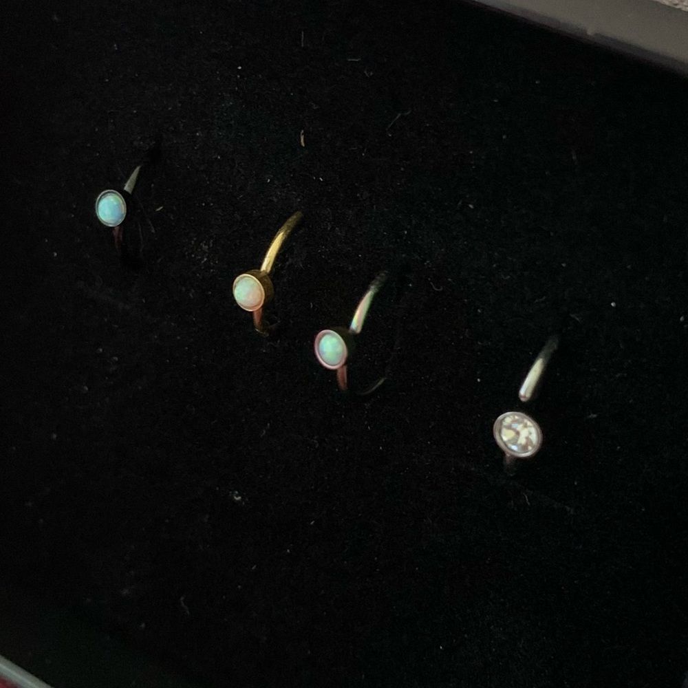 Set Of 4 Bendable Nose Hoops With Opal Stones